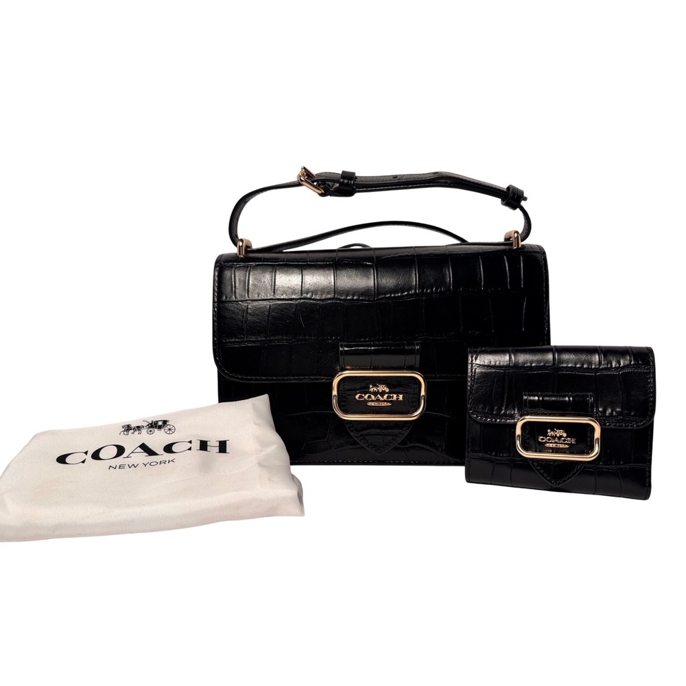 Coach Morgan crossbody black Croc embossed leather with wallet and dust bag NWOT